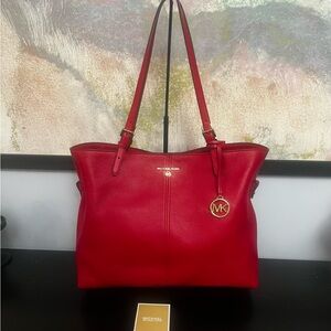 Michael Kors NWOT Lenox Pebble Crimson Red Leather Large Tote Bag